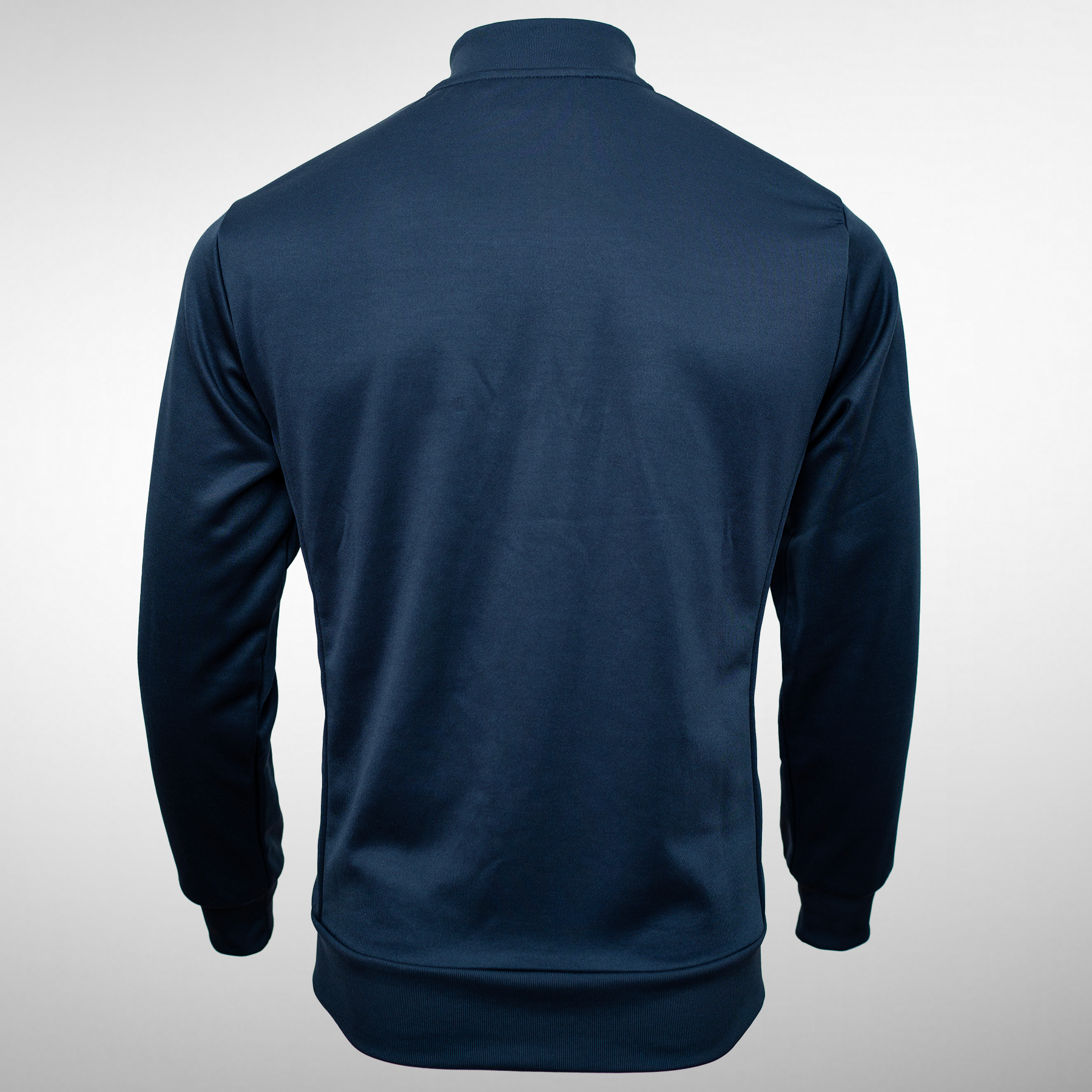 Back view of a pro jacket in dark blue color.